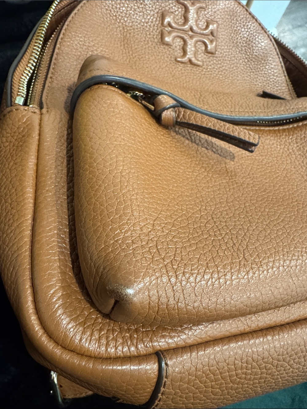 Tory Burch Chestnut Brown Pebbled Leather Mini Backpack - Picture 13 of 16